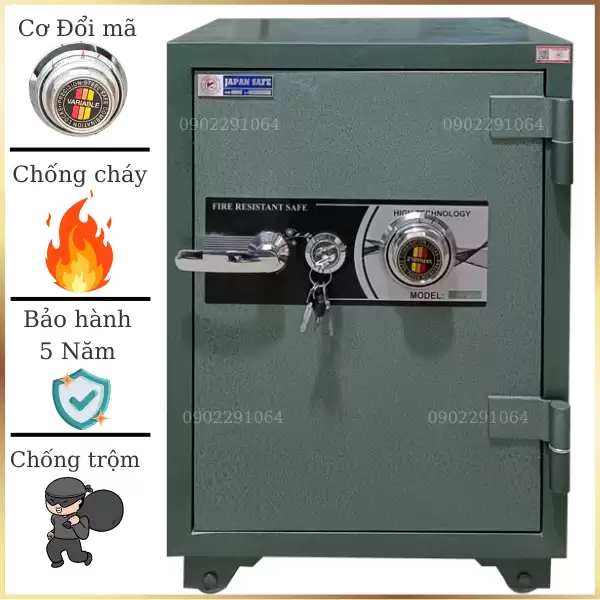 Két sắt chống cháy Việt Nhật VN88DM khóa cơ đổi mã màu xanh