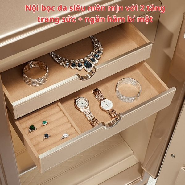 Két sắt Aipu bọc da siêu mền mịn với nội thất 2 tầng trang sức và có ngăn hầm bí mật