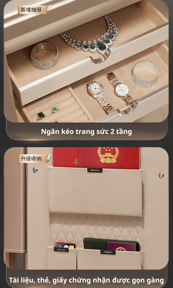 Két sắt AIPU thiết kế ngăn kéo trang sức 2 tầng, ngăn để giấy tờ, thẻ chuyên nghiệp