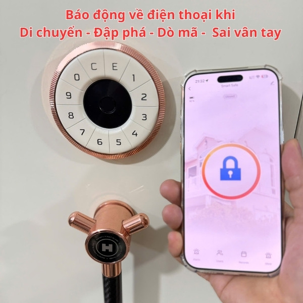Két sắt AIPU thông minh báo động về điện thoại khi di chuyển két sắt, dò mã két sắt hoặc sai vân tay
