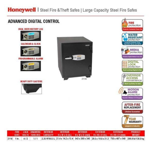  Các tiêu chuẩn chất lượng hội tụ đầy đủ trong Két sắt Honeywell 2116