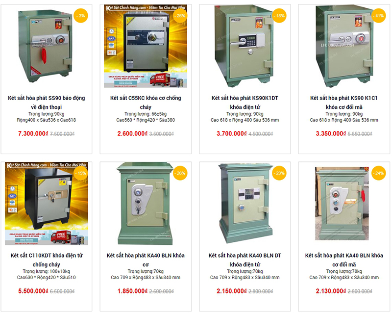 Bảng giá Két sắt chống cháy hòa phát chính hãng