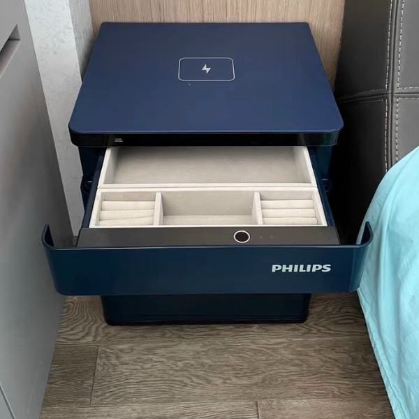 Hình ảnh Két sắt Philips SBX301 vân tay để đầu giường có sạc điện thoại ( màu trắng, màu xanh)4