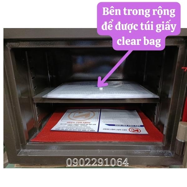Cấu tạo bên trong két sắt Việt Nhật VN22DT để được giấy tờ tại liệu clear bag